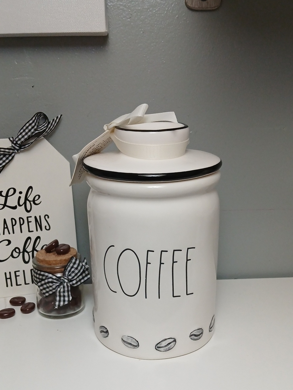 Rae Dunn White and Black 'COFFEE' Ceramic Canister NWT